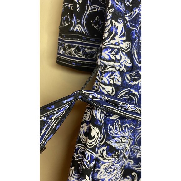 White House Black Market Blue/Black Floral Keyhole Neck Belted Dress Size XXS - Picture 10 of 11